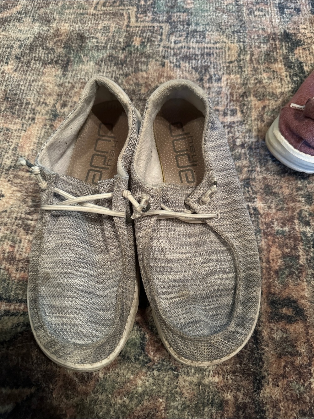 Hey Dude Lightweight Knit Slip-On Loafers in White and Gray